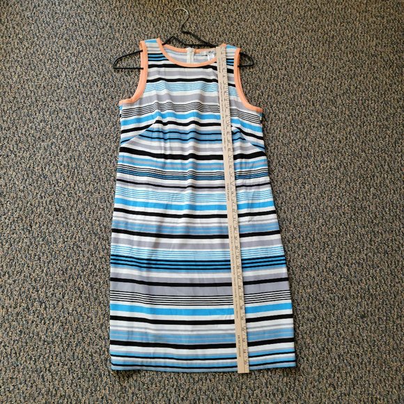 Wisp Sleeveless Coral and Blue Striped Sheath Dress Size 8 Comfy Stretch! - Picture 8 of 10